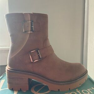 NIB b.o.c. Monika Platform Moto Booties - Brown - Size 8.5